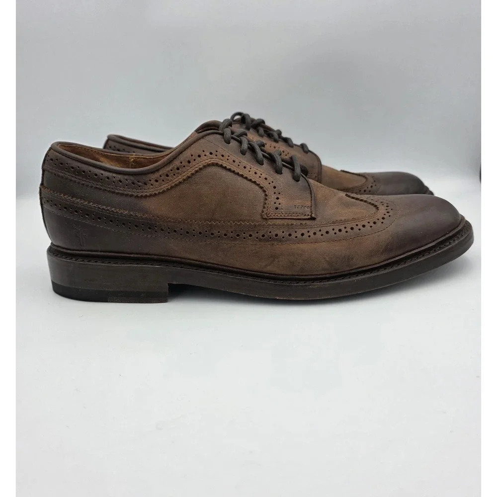 Frye James Wingtip Baroque Gunboat Oxford Shoes Men's Size 9 D Brown Leather